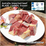 Beef BLADE Australia frozen daging sapi sampil CUBED-DADU RENDANG / CURRY BITE-SIZE 2cm 5/8" (price/pack 600g +/-50pcs) any brand in stock; GBP, WMPG, RALPHS or AMH